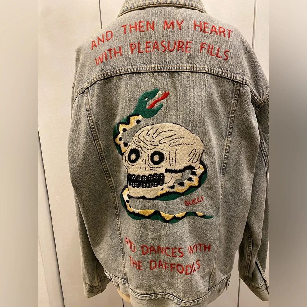 Gucci Blue Denim Oversized Embroidered Jacket UNISEX